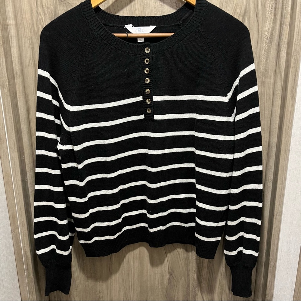 Time and Tru Black and White Stripe Sweater. Size Medium.